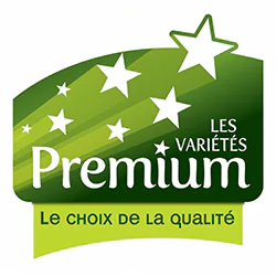 Logo premium, vert, avec l'écriture "les variétés premium"